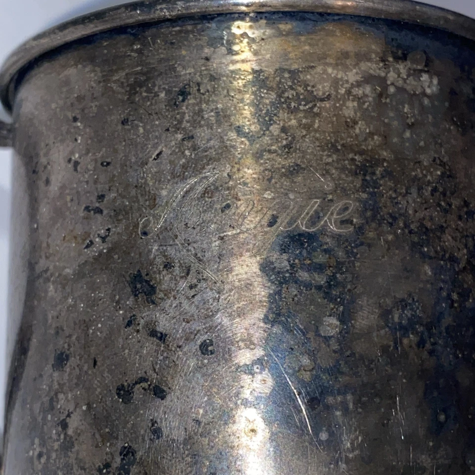 Taza bebé bebé bebé nombre grabado “Angie” plateado vintage comunidad Oneida Foto 4 de 4