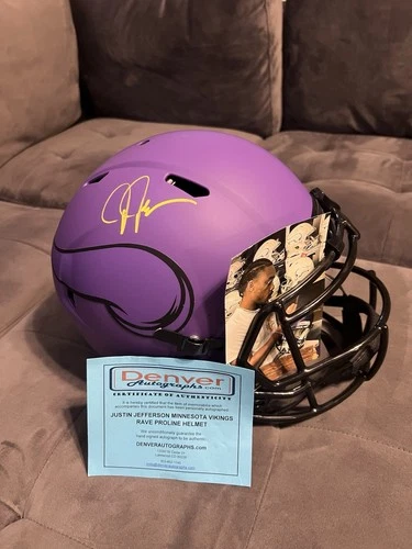 Justin Jefferson Signed Minnesota Vikings Speed Authentic Rave NFL Helmet