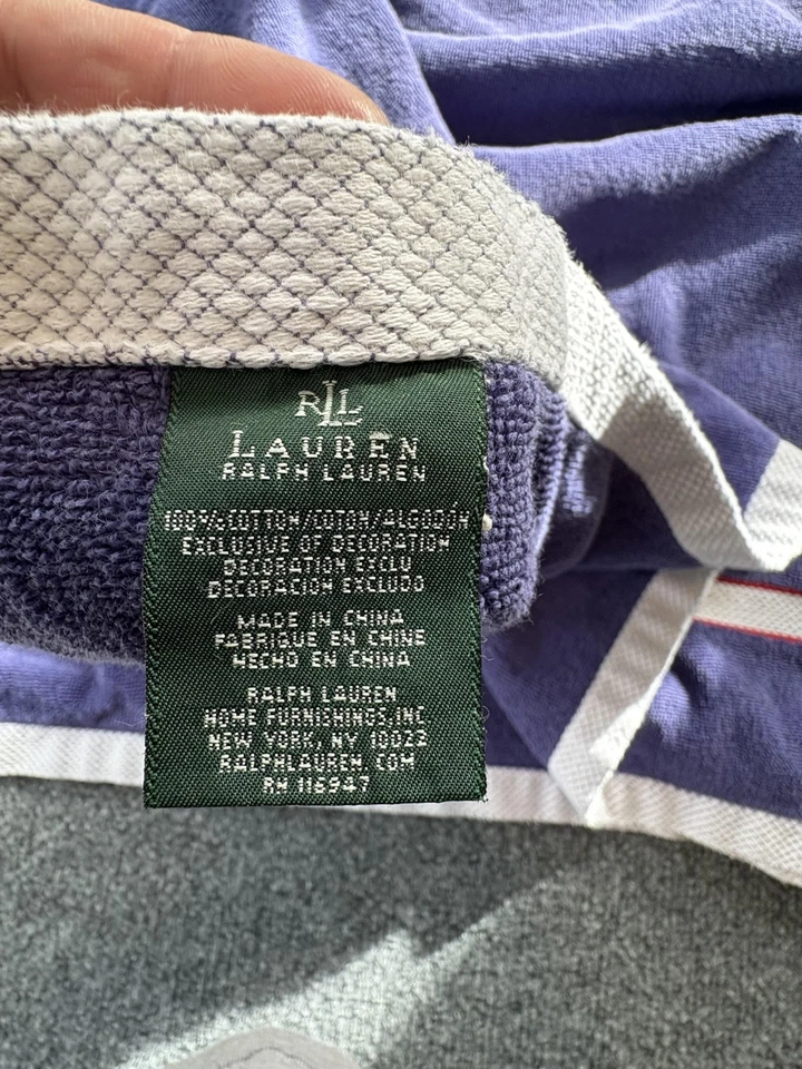 Toalha de banho Lauren Ralph Lauren roxa branca vermelha polo pônei listras de algodão logotipo - Imagem 4 de 4