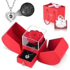 Preserved Red Forever Rose Heart Necklace Gift , Eternal Flowers "I Love You"...