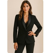 Vintage Oscar de la Renta Black Tuxedo Blazer Satin Double Collar XS