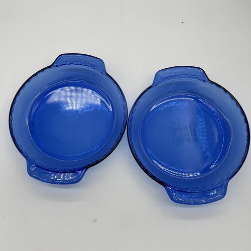2 Vintage Cobalt Blue Anchor Hocking Deep Pie Plate Ovenware 9" Diameter 1 Quart