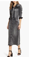 NWT Wash Lab Denim Color-Blocked Midi Dress Gray Button Front Moto Raw Hem Sz XL