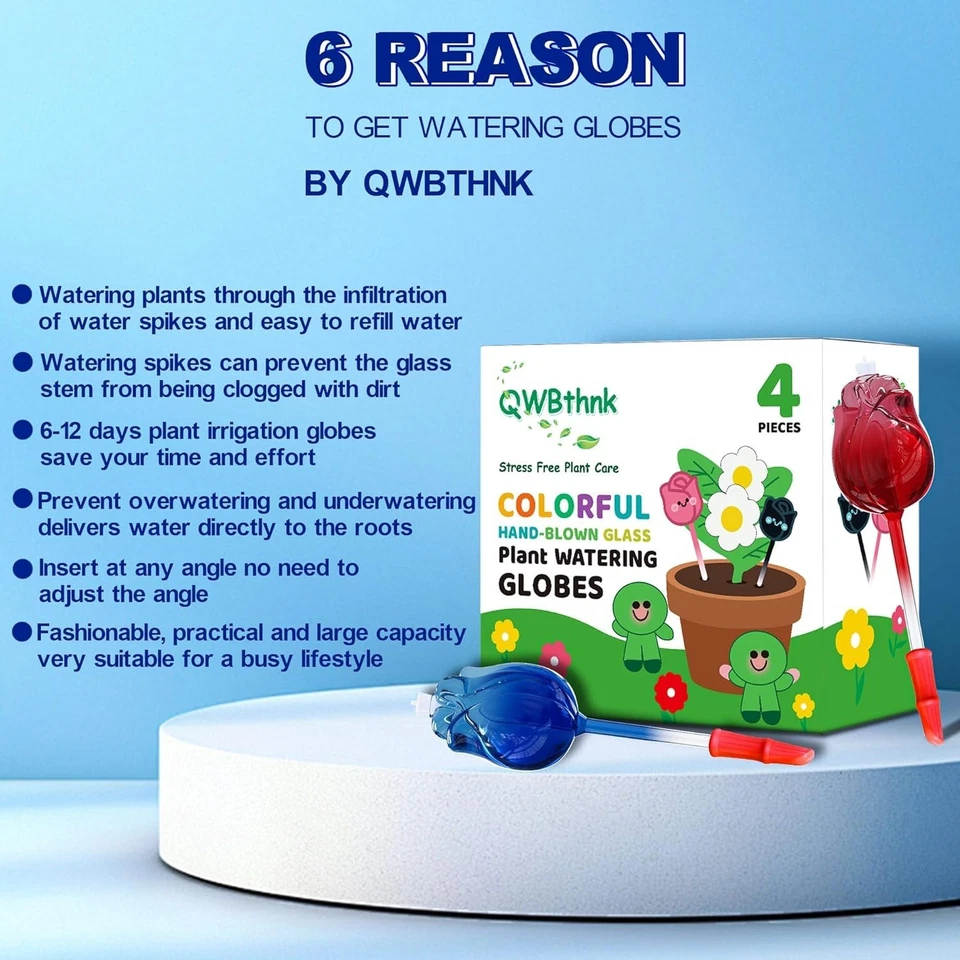 Globos de riego de plantas grandes de 10 oz, 4 piezas relleno superior sin obstrucción globos de riego automático Foto 3 de 4