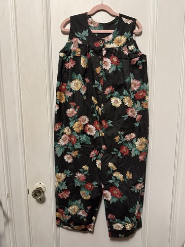 Vintage Handmade Black Floral Romper Jumpsuit CottageCore 80s - Picture 3 of 12