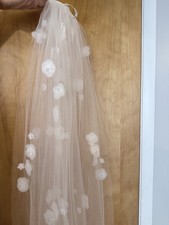 Grace  Goddess Ivory Fingertip Wedding Veil Net Lace Floral Appliques