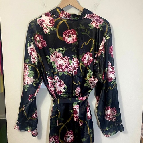 Kim Rogers SET of 2 Satin Robe and Sleep Shirt Dark Floral Roses Plus Size 1X** - Picture 17 of 18