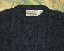 ARAN CRAFTS Navy Blue Wool Cableknit Ireland Sweater Small