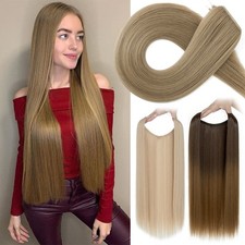 100 Real Thick As Human One Piece Wire in Hair Extensions Invisible Nano Ring US
