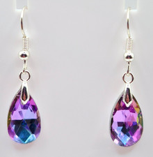 CRYSTAL TEARDROP SILVER PLATED HOOK EARRINGS 4CM DROP