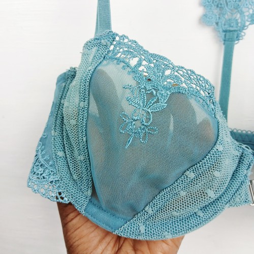 Intimately Free People Front-Close Racerback Sheer Mesh Lace Sage Green Bra 32B - Picture 2 of 6