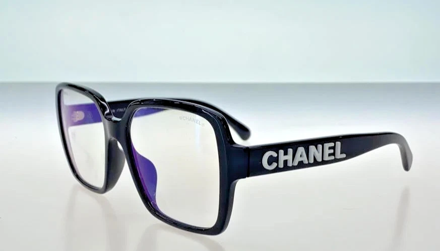 Очки CHANEL 5408 в черной оправе с белыми буквами логотипом квадратные прозрачные демонстрационные линзы - Изображение 3 из 4