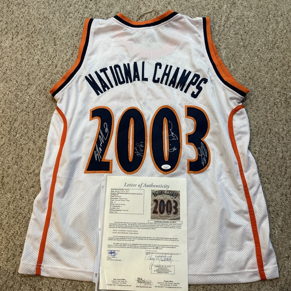 SYRACUSE ORANGE 2003 年全国冠军签名亲笔签名球衣 JSA COA 卡梅洛等 — 第 2/4 张图片
