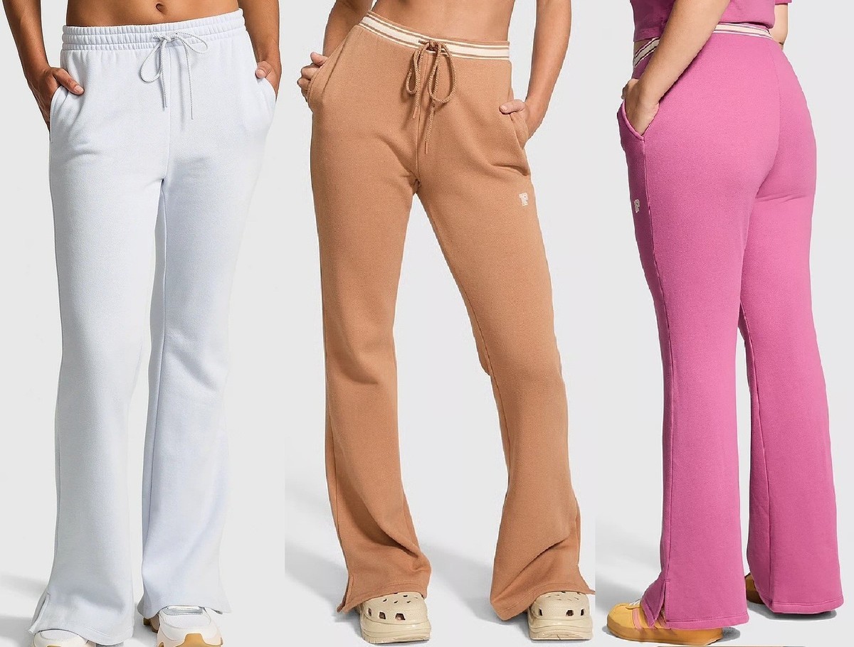Victoria's Secret PINK Ivy Fleece Split Hem Flare Sweatpants | eBay