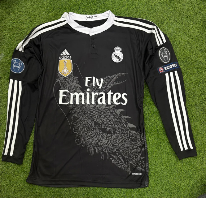 Camiseta Ronaldo #7 Real Madrid 2014/2015 UCL Manga Larga Negra Dragón