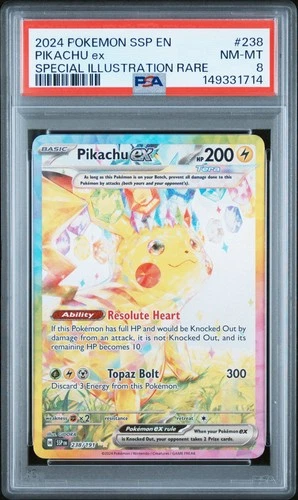 2024 POKEMON SSP EN-SURGING SPARKS SPECIAL ILLUSTRATION RARE PIKACHU EX PSA 8