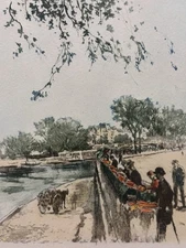 Antique Aquatint Parisian Bridge Canal Print Henri Le Riche, Fine Art Decor Gift