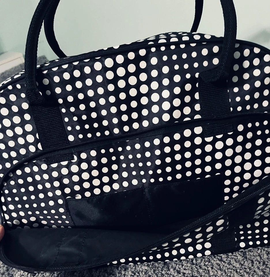 Bolsa de Lona con Ruedas de Viaje para Equipaje de Mano Negro Blanco con Lunares Asa Foto 2 de 4