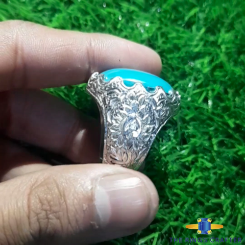 Natural Rare Nishapuri Feroza Ring 925 Silver Turquoise Ring For Men Size 10 - Video 1 of 1