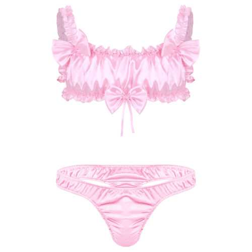 Set Reggiseno Uomo Sissy Frilly Arruffato Senza Ferretto Bralette con Mutandine Set Lingerie - Foto 36 di 48