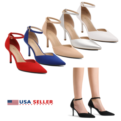 #ad Women Ankle Strap Stilettos High Heel Pointed Toe Wedding Dress Pump Shoes $23.99
