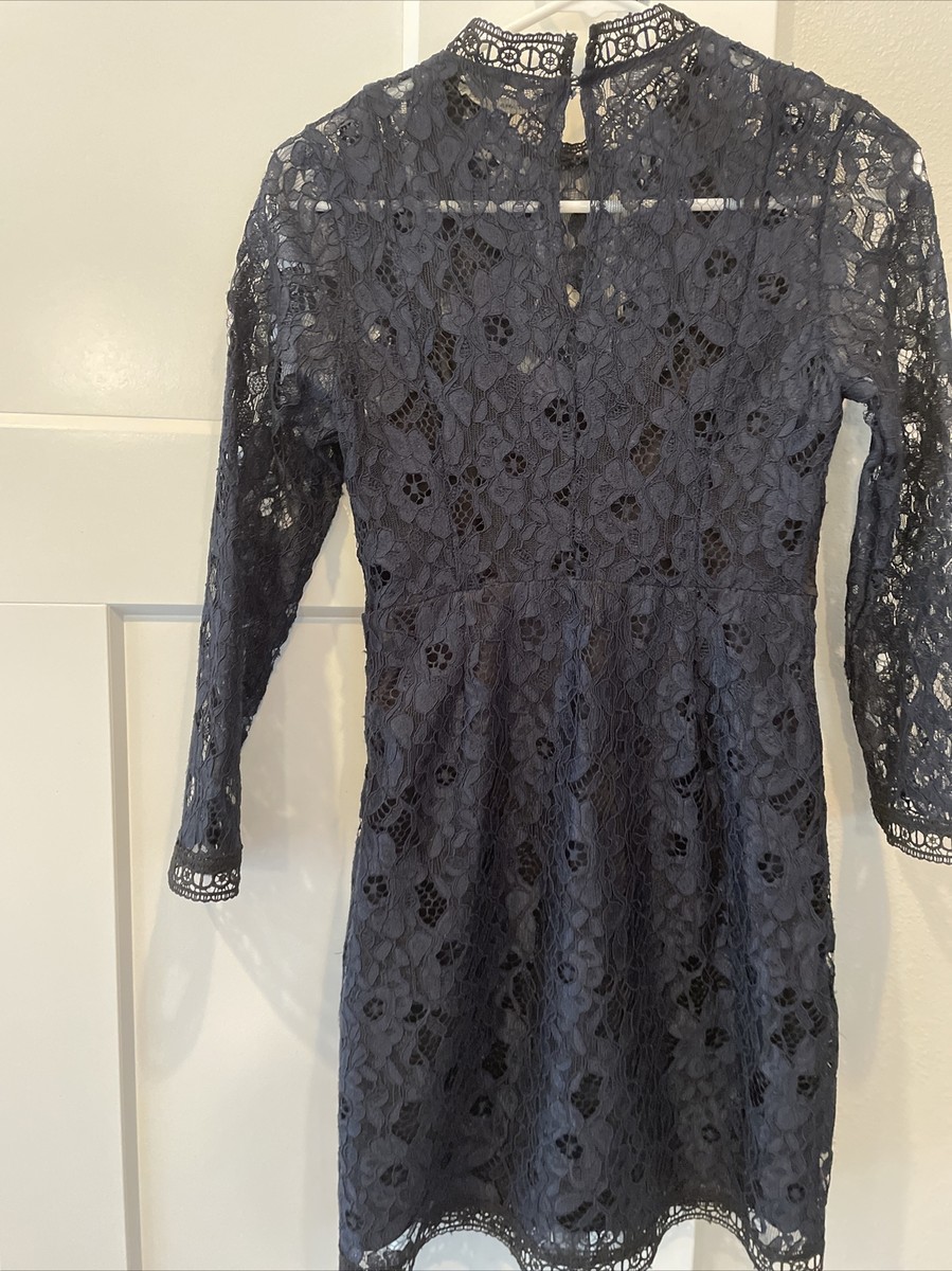 navy blue lace dress zara Zara Contrasting Lace Dress Navy Blue NWOT SZ XS Black Very cute! Rare  Elegant