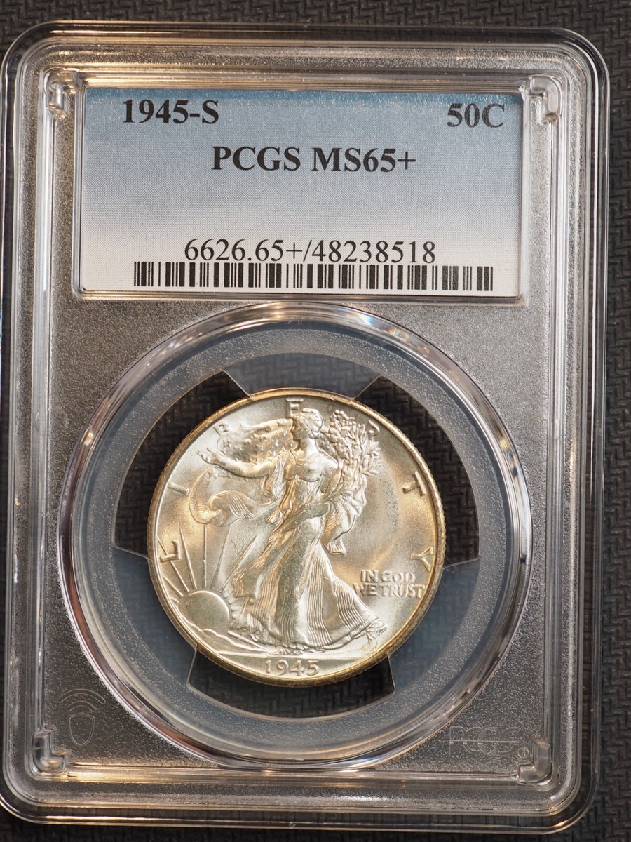 1945 S WALKING LIBERTY SILVER HALF DOLLAR **PCGS MS65+** FREE