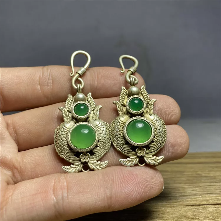 Collection Qing Dynasty Old Jade Earrings Antique Chinese Retro
