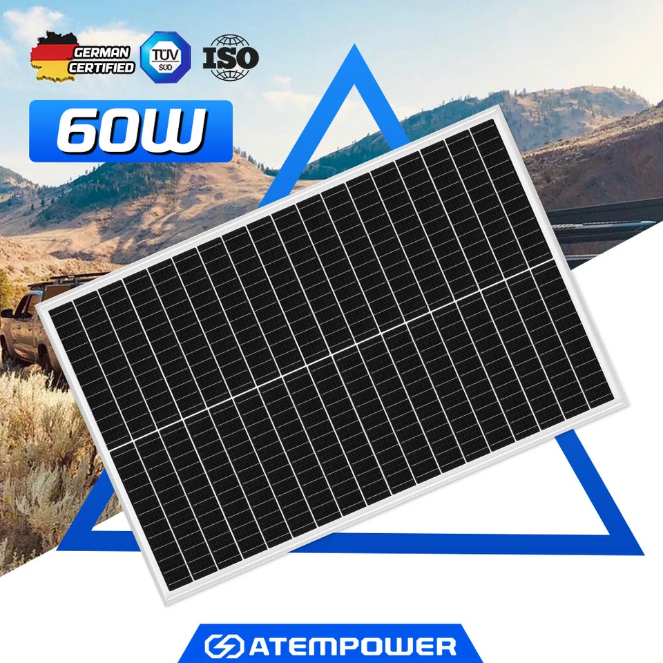 Atem Power 12V 60W Solar Panel Mono Power Charging Home Generator Caravan