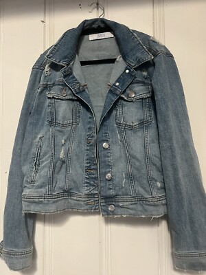 Zara Basic Z1975  Jean Jacket Womens Size Large Distressed Denim