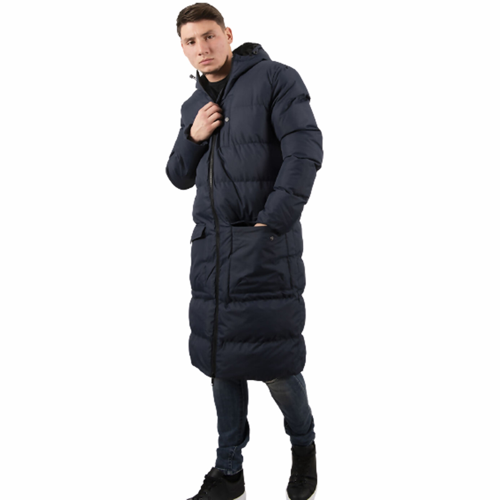 New Men’s Padded Hooded Long line Warm Coat Boys Puffer Parka Winter
