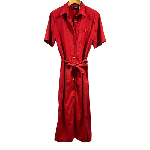 Vintage Country Classics Maxi Midi Short Sleeve Belted Shirt Dress Size