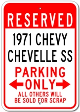 Custom 1971 71 CHEVY CHEVELLE SS Parking Sign Personalized Garage Aluminum Decor