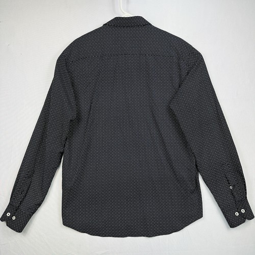 Camisa geométrica calce en forma de Bugatchi para hombre grande manga larga negra nailon elástica - Imagen 2 de 12