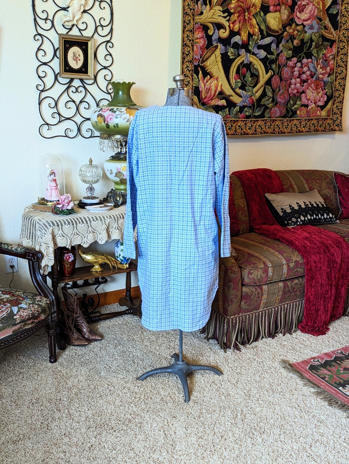 Simply Basic Flannel Check Print Blue Nightgown S… - image 2