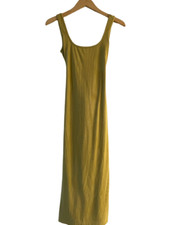 Lena Ribbed Waist Tie Midi Bodycon Dress M Medium Green Square Neck Sleeveless
