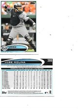 Jose Molina 2012 Topps Baseball Card #366 Tampa Bay Rays Lot of 2
