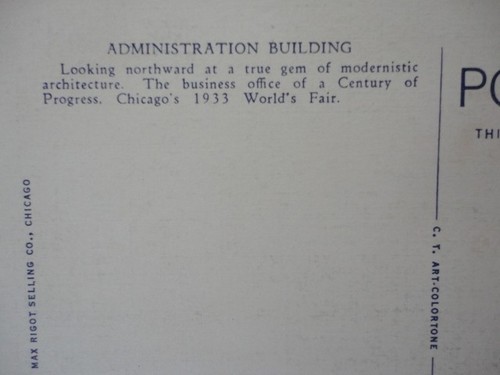 Postal Century of Progress Adm Building Feria Mundial de Chicago 1933 sin usar etiqueta - Imagen 4 de 7