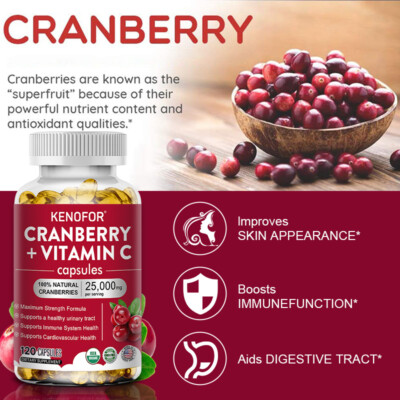 Cranberry 25000mg - 120 Capsules - Cystitis, Urinary Tract UTI Bladder Support