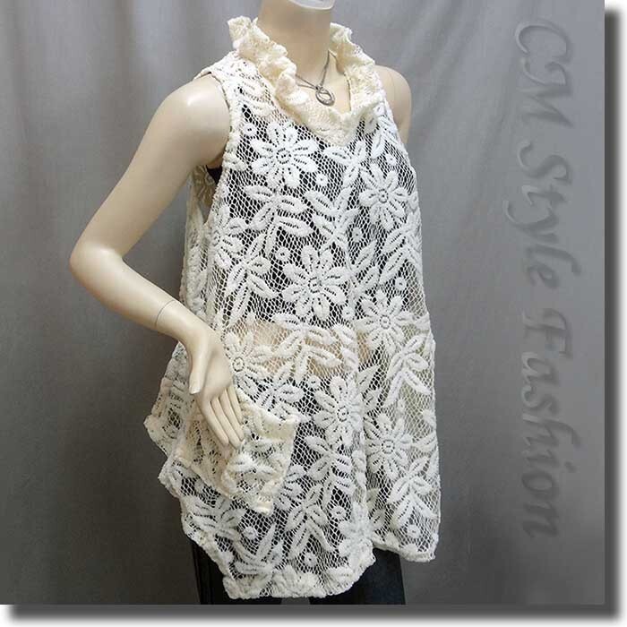 ★SHAKIRI★FLOWER EYELET LACE UP TOP (WHITE)★韓国送料込 Sheer Flower Lace Crochet A Line Flowy Layered Tunic Top