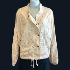 By Together Bomber Jacket Cream Eyelet Lace 100% Cotton New Size Large