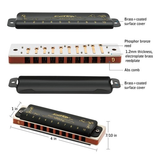 EASTTOP T008K 10Hole Diatonic Blue Harmonica Set of 12 Mouth Organ Harmonica Set - Picture 9 of 11