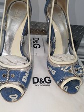 Authentic Dolce & Gabbana -Denim Monogram ;Size 39/ 8.5.  Pre-owned, denim  Mono