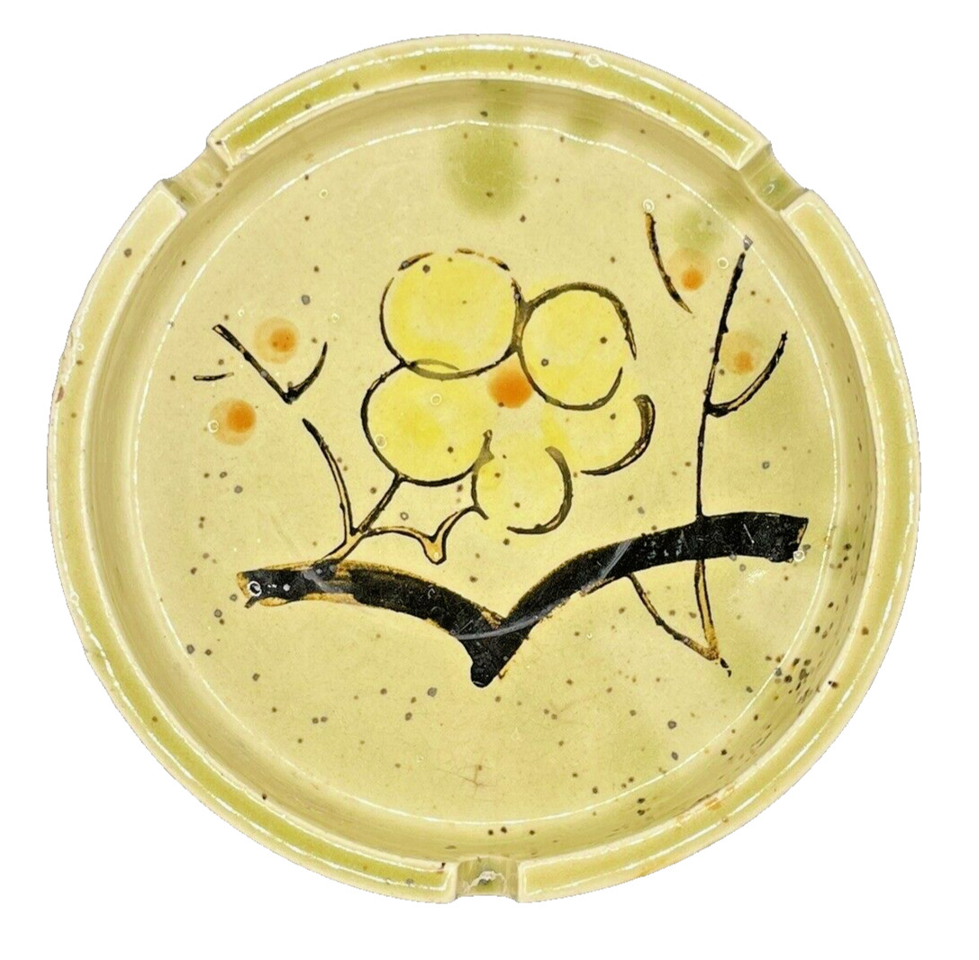 Vintage Mid-Century Modern Ceramic Japan Pottery Ashtray Speckled Glaze Flowers