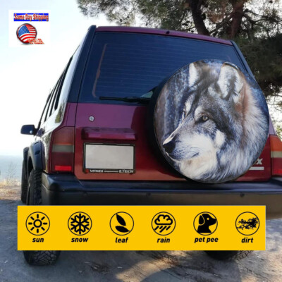 #ad Durable Universal PVC Leather Wolf Spare Tire Cover 14” For Honda Jeep Wrangler $20.26