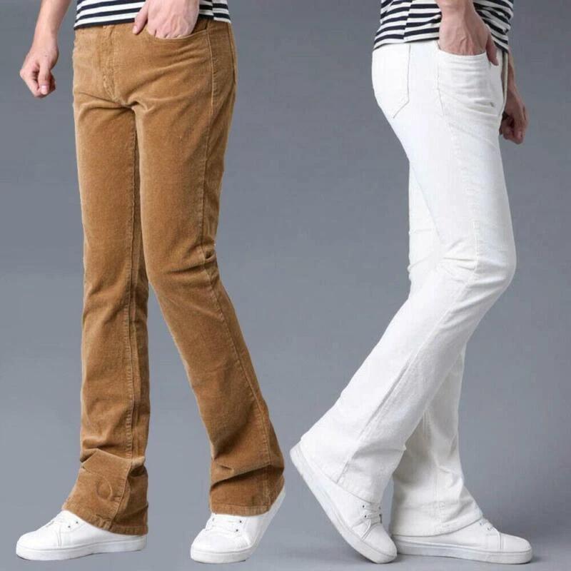 Men's 60s 70s Bell Bottom Flared Pants Boot cut Corduroy Long Trousers Slim 2024 - Image 3 of 4