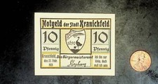 1921 Germany KRANICHFELD 10  Phennig Banknote / Notgeld
