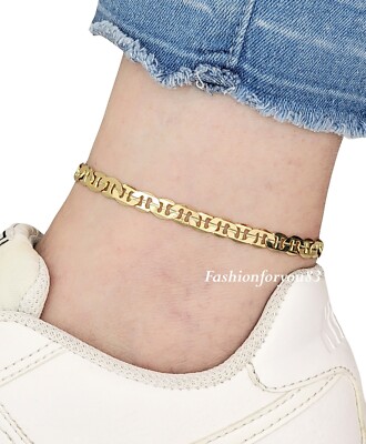 Ankle Bracelet for Women Concave Mariner Chain Anklet 9'',10'',11'',12'' Small-Plus