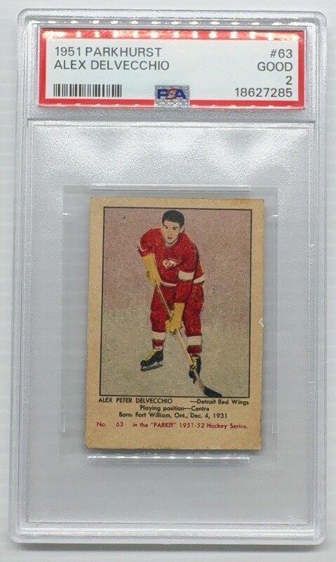 1951-52 Parkhurst Alex Delvecchio Rookie RC #63 PSA 2 Detroit Red Wings GOOD