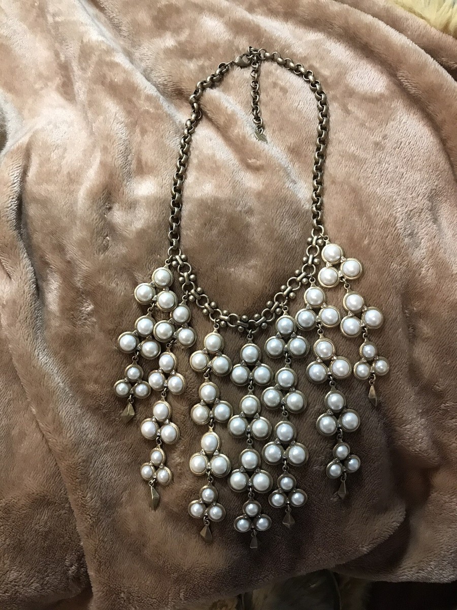 Stella Dot Dahlia, Faux Pearl Rhinestone Bib Statement Necklace